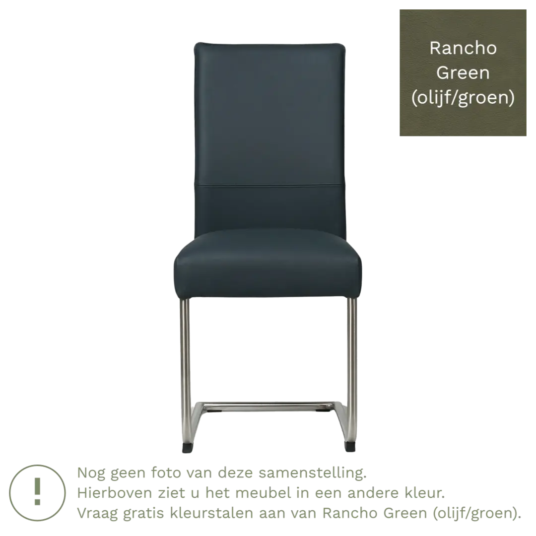 afbeelding van Leren eetkamerstoel Piece - Rancho Green (olijf/groen) - Sledepoot staal rond zwart