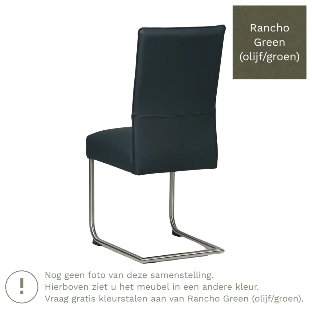 afbeelding van Leren eetkamerstoel Piece - Rancho Green (olijf/groen) - Sledepoot staal rond zwart