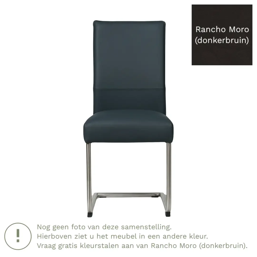 afbeelding van Leren eetkamerstoel Piece - Rancho Moro (donkerbruin) - Sledepoot staal rond RVS