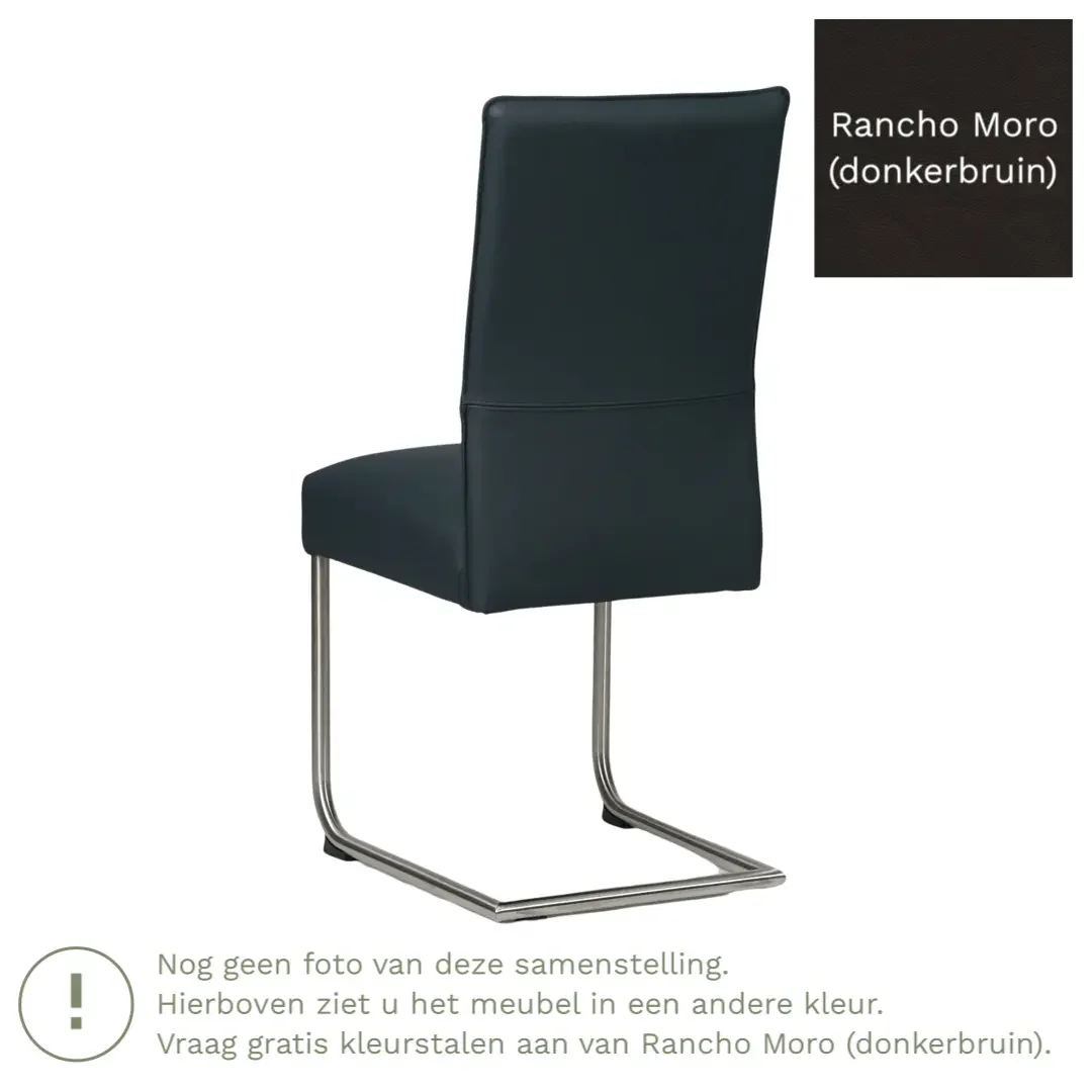afbeelding van Leren eetkamerstoel Piece - Rancho Moro (donkerbruin) - Sledepoot staal rond RVS