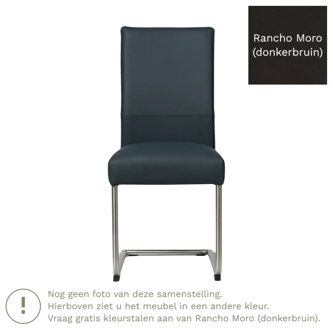 afbeelding van Leren eetkamerstoel Piece - Rancho Moro (donkerbruin) - Sledepoot staal rond zwart