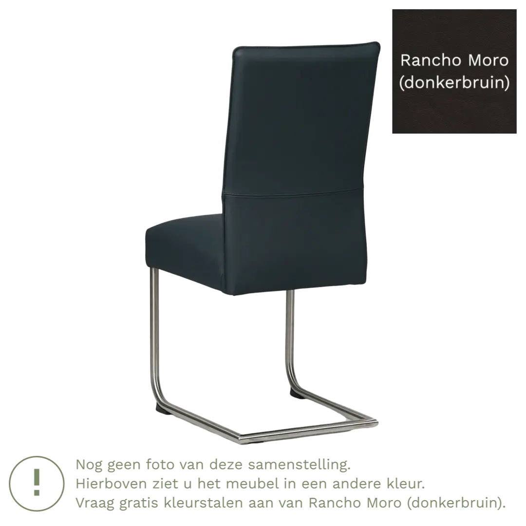 afbeelding van Leren eetkamerstoel Piece - Rancho Moro (donkerbruin) - Sledepoot staal rond zwart