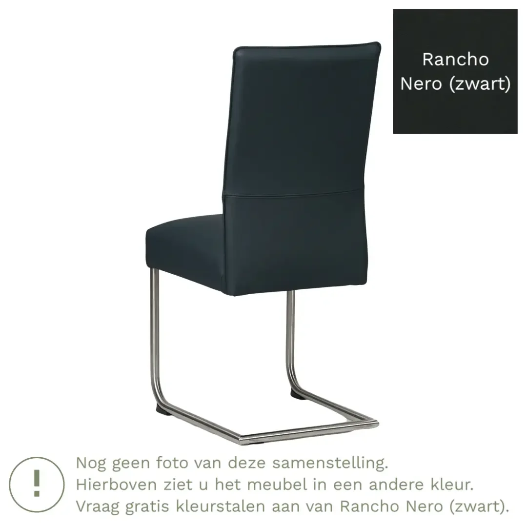 afbeelding van Leren eetkamerstoel Piece - Rancho Nero (zwart) - Sledepoot staal rond zwart