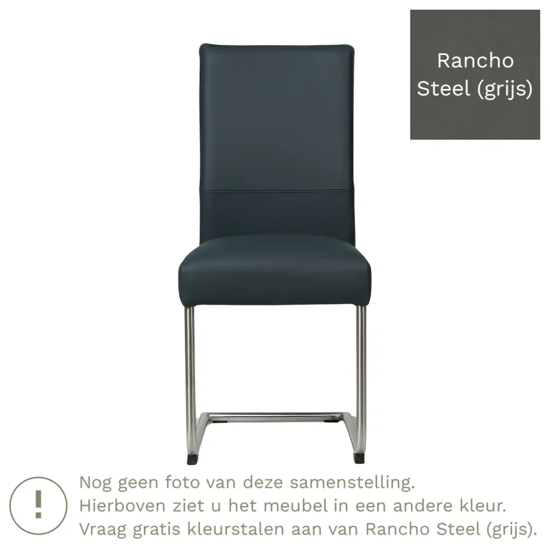 afbeelding van Leren eetkamerstoel Piece - Rancho Steel (grijs) - Sledepoot staal rond zwart