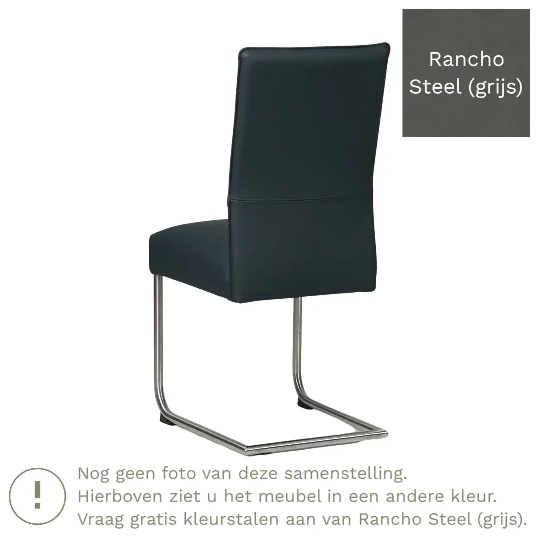 afbeelding van Leren eetkamerstoel Piece - Rancho Steel (grijs) - Sledepoot staal rond zwart