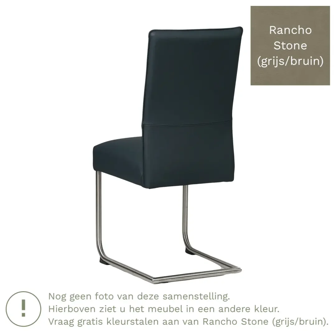 afbeelding van Leren eetkamerstoel Piece - Rancho Stone (grijs/bruin) - Sledepoot staal rond zwart