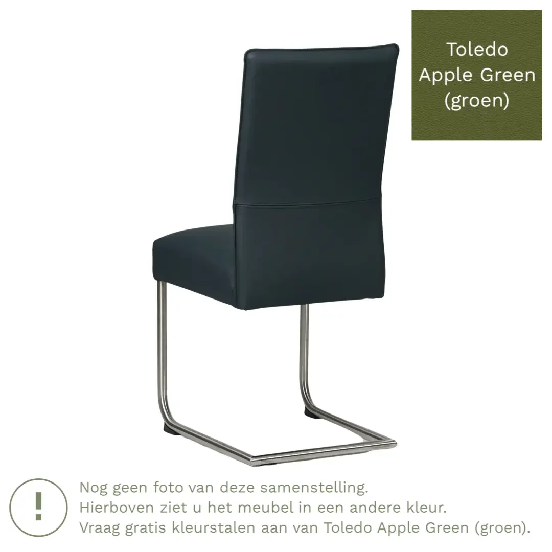 afbeelding van Leren eetkamerstoel Piece - Toledo Apple Green (groen) - Sledepoot staal rond RVS