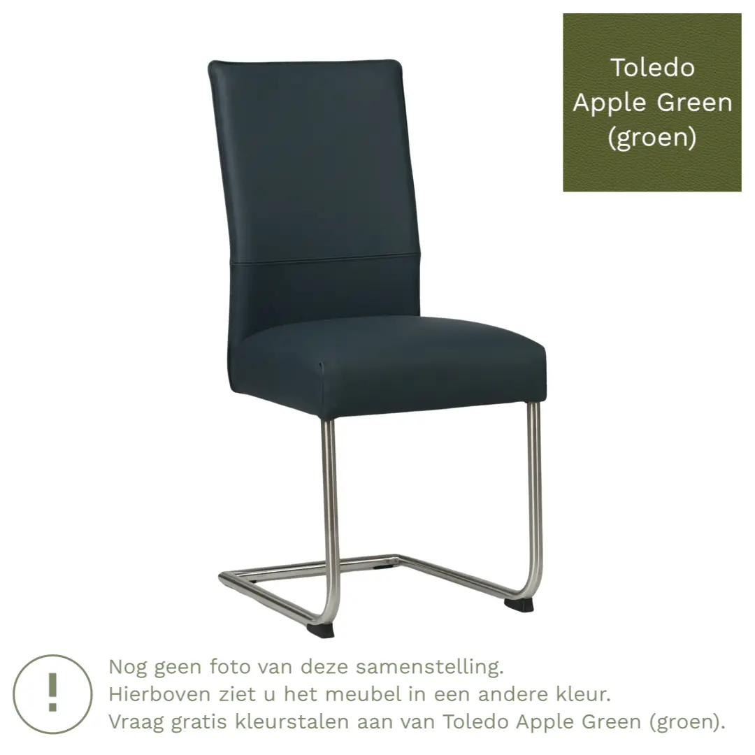 afbeelding van Leren eetkamerstoel Piece - Toledo Apple Green (groen) - Sledepoot staal rond zwart