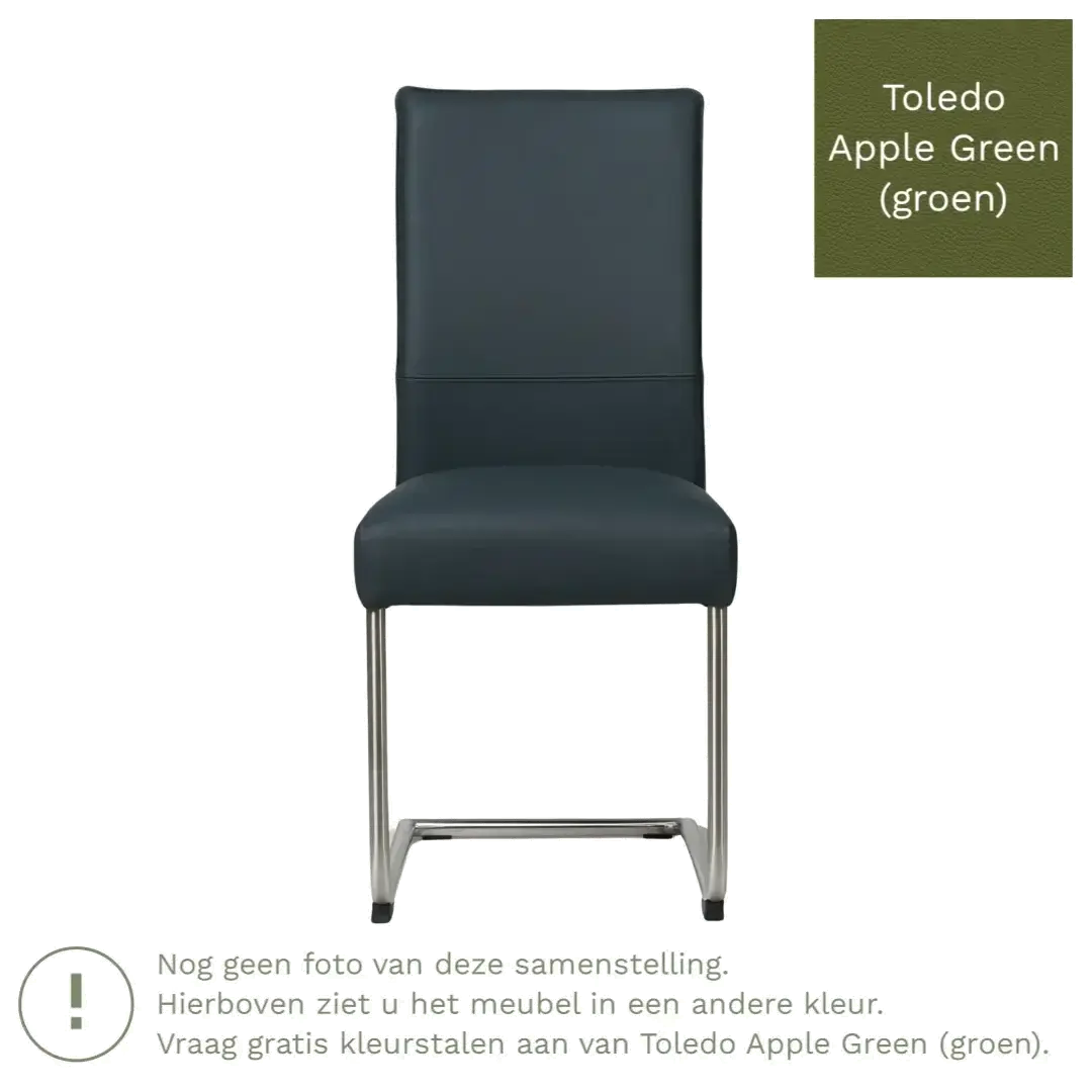 afbeelding van Leren eetkamerstoel Piece - Toledo Apple Green (groen) - Sledepoot staal rond zwart