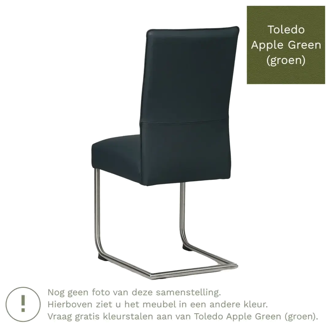afbeelding van Leren eetkamerstoel Piece - Toledo Apple Green (groen) - Sledepoot staal rond zwart