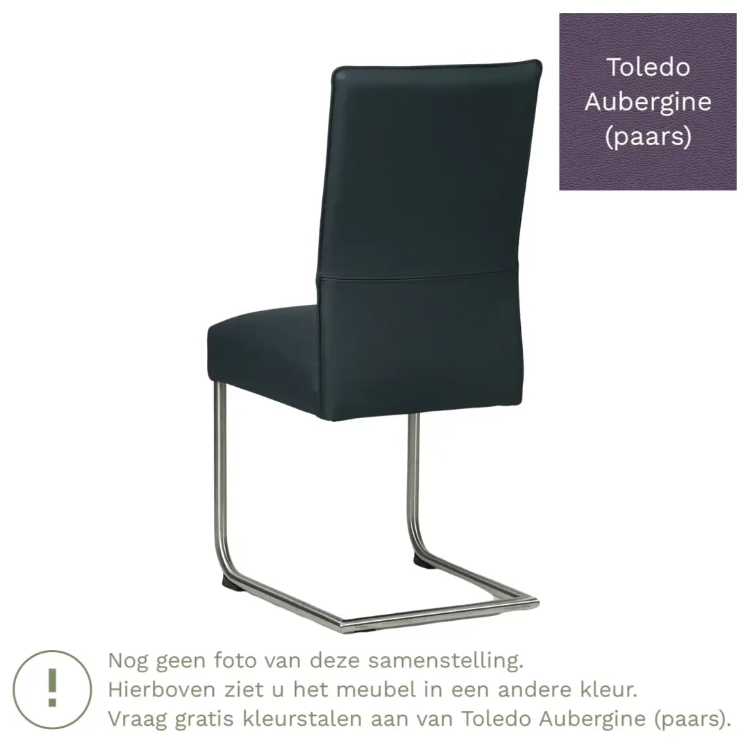 afbeelding van Leren eetkamerstoel Piece - Toledo Aubergine (paars) - Sledepoot staal rond RVS