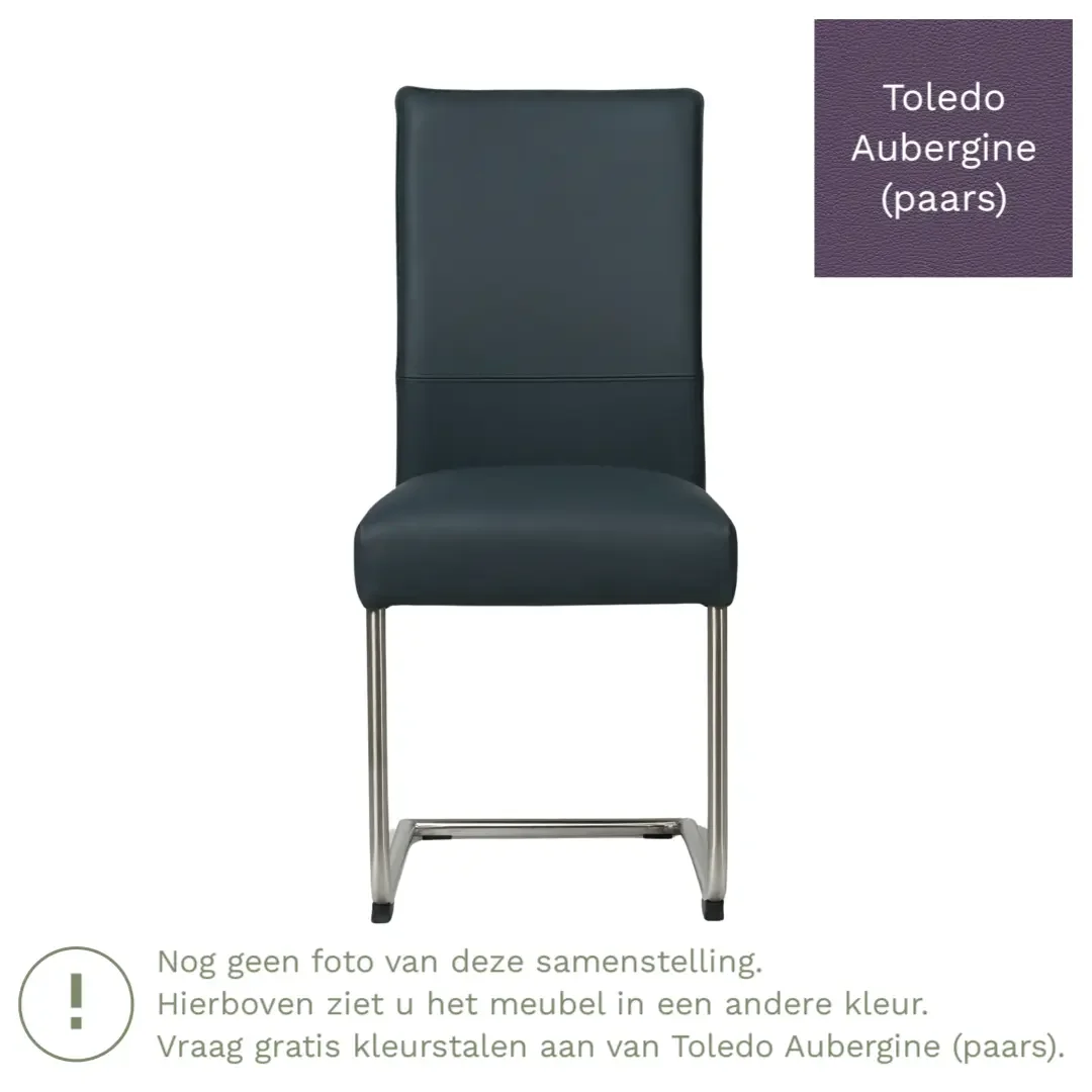 afbeelding van Leren eetkamerstoel Piece - Toledo Aubergine (paars) - Sledepoot staal rond zwart