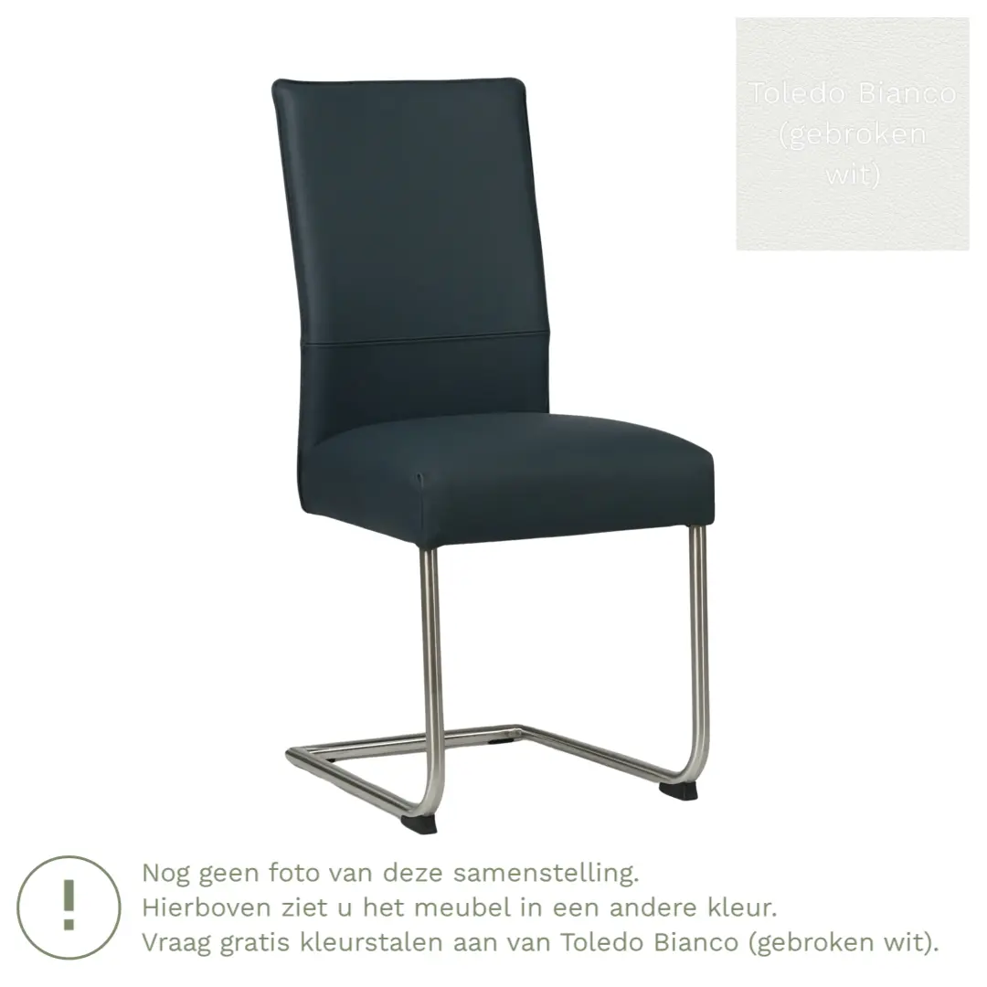 afbeelding van Leren eetkamerstoel Piece - Toledo Bianco (gebroken wit) - Sledepoot staal rond RVS