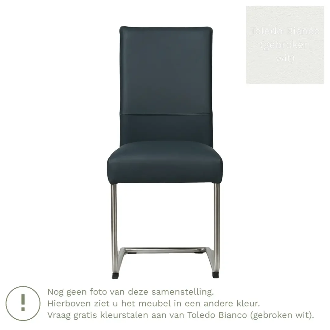 afbeelding van Leren eetkamerstoel Piece - Toledo Bianco (gebroken wit) - Sledepoot staal rond RVS