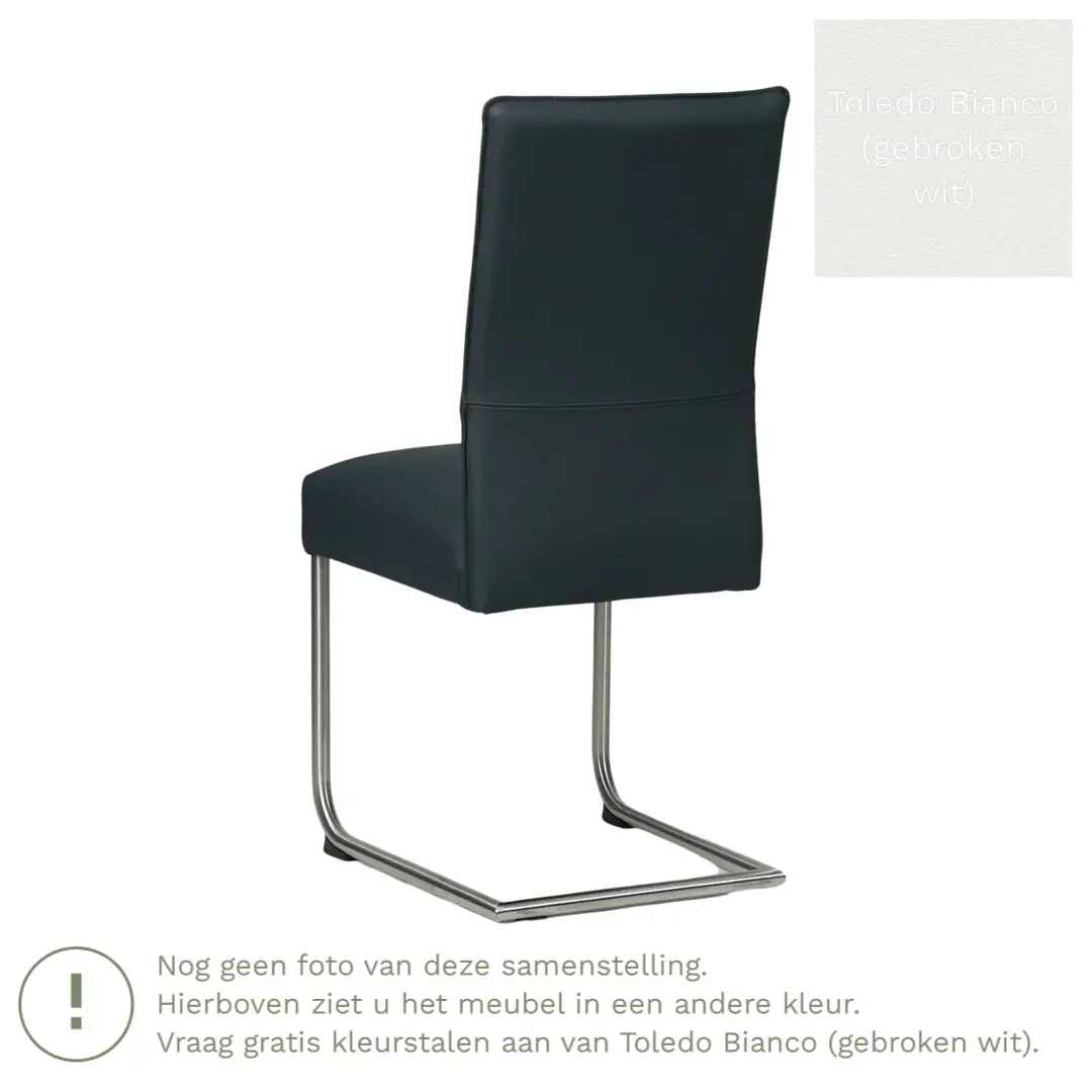afbeelding van Leren eetkamerstoel Piece - Toledo Bianco (gebroken wit) - Sledepoot staal rond RVS