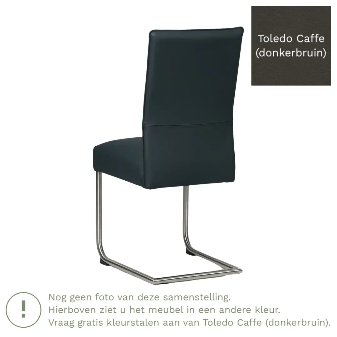 afbeelding van Leren eetkamerstoel Piece - Toledo Caffe (donkerbruin) - Sledepoot staal rond zwart