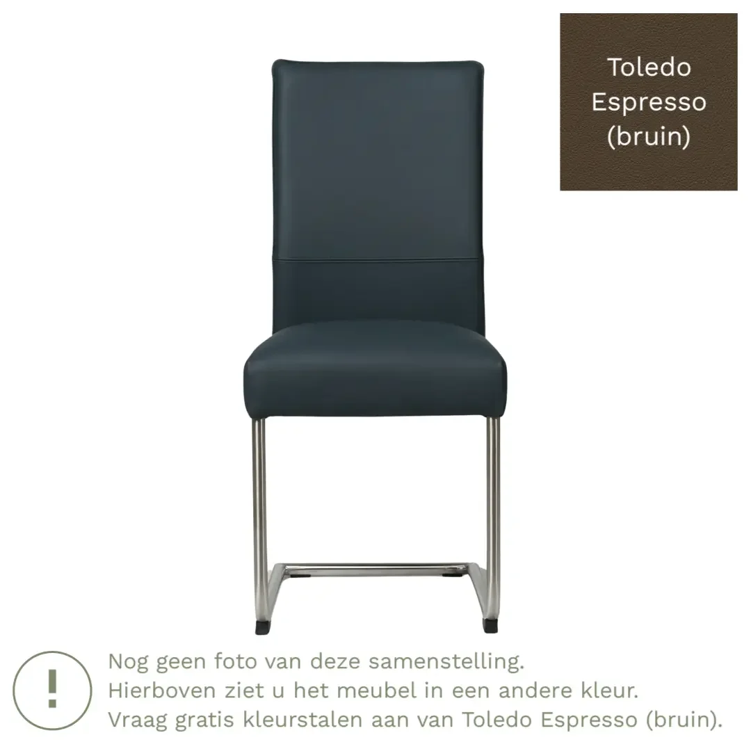 afbeelding van Leren eetkamerstoel Piece - Toledo Espresso (bruin) - Sledepoot staal rond RVS