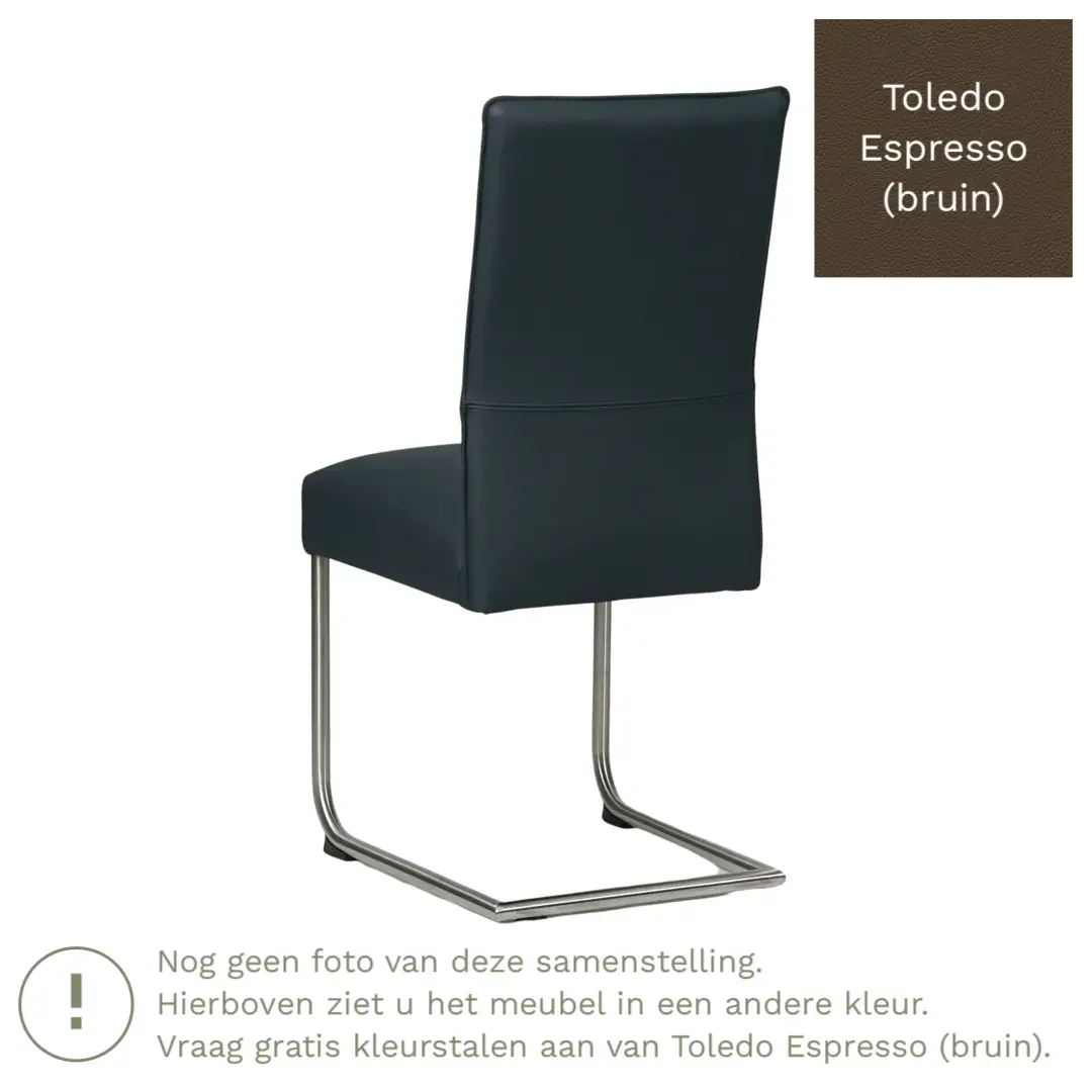 afbeelding van Leren eetkamerstoel Piece - Toledo Espresso (bruin) - Sledepoot staal rond RVS