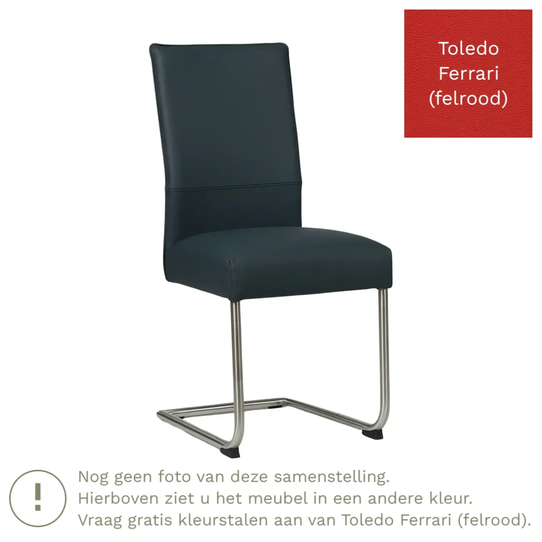 afbeelding van Leren eetkamerstoel Piece - Toledo Ferrari (felrood) - Sledepoot staal rond RVS