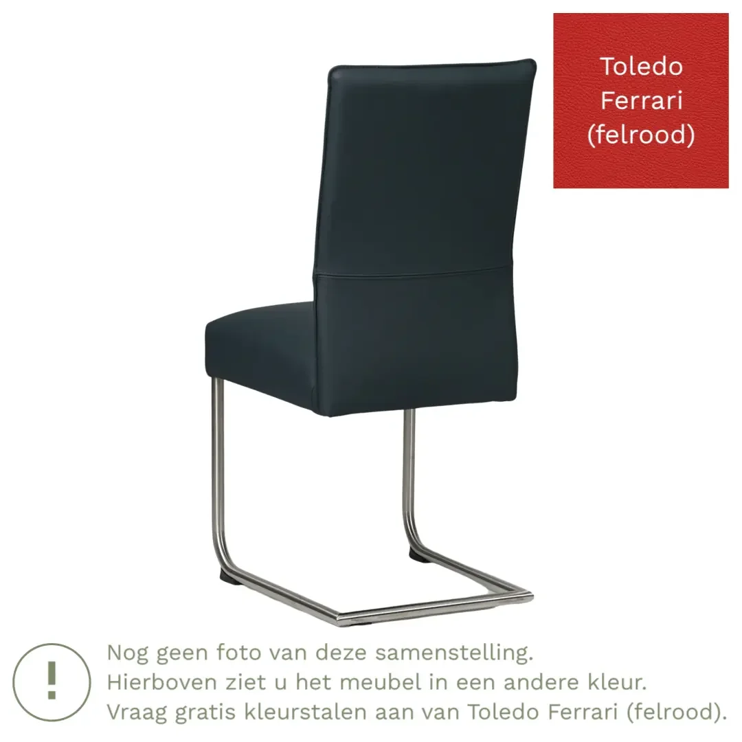 afbeelding van Leren eetkamerstoel Piece - Toledo Ferrari (felrood) - Sledepoot staal rond zwart