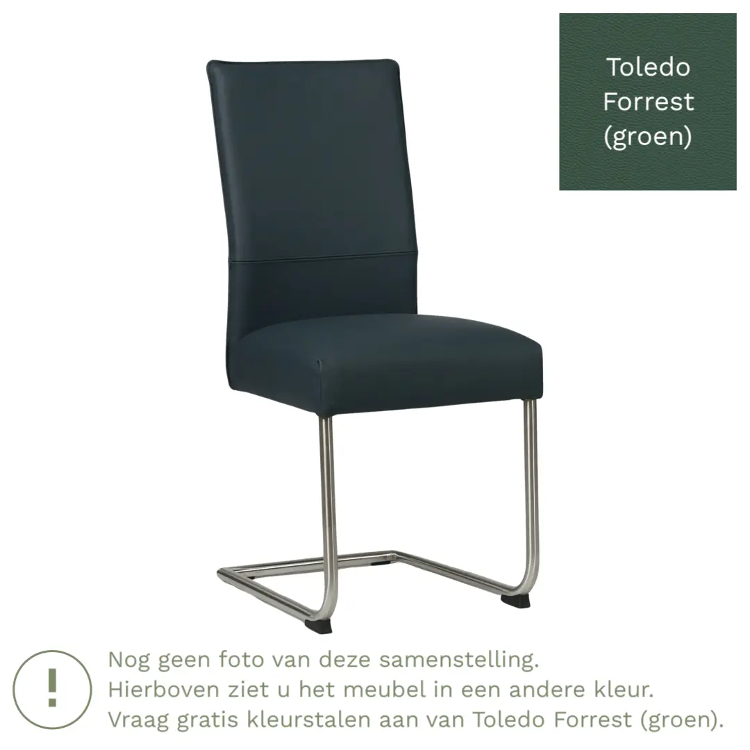 afbeelding van Leren eetkamerstoel Piece - Toledo Forrest (groen) - Sledepoot staal rond RVS