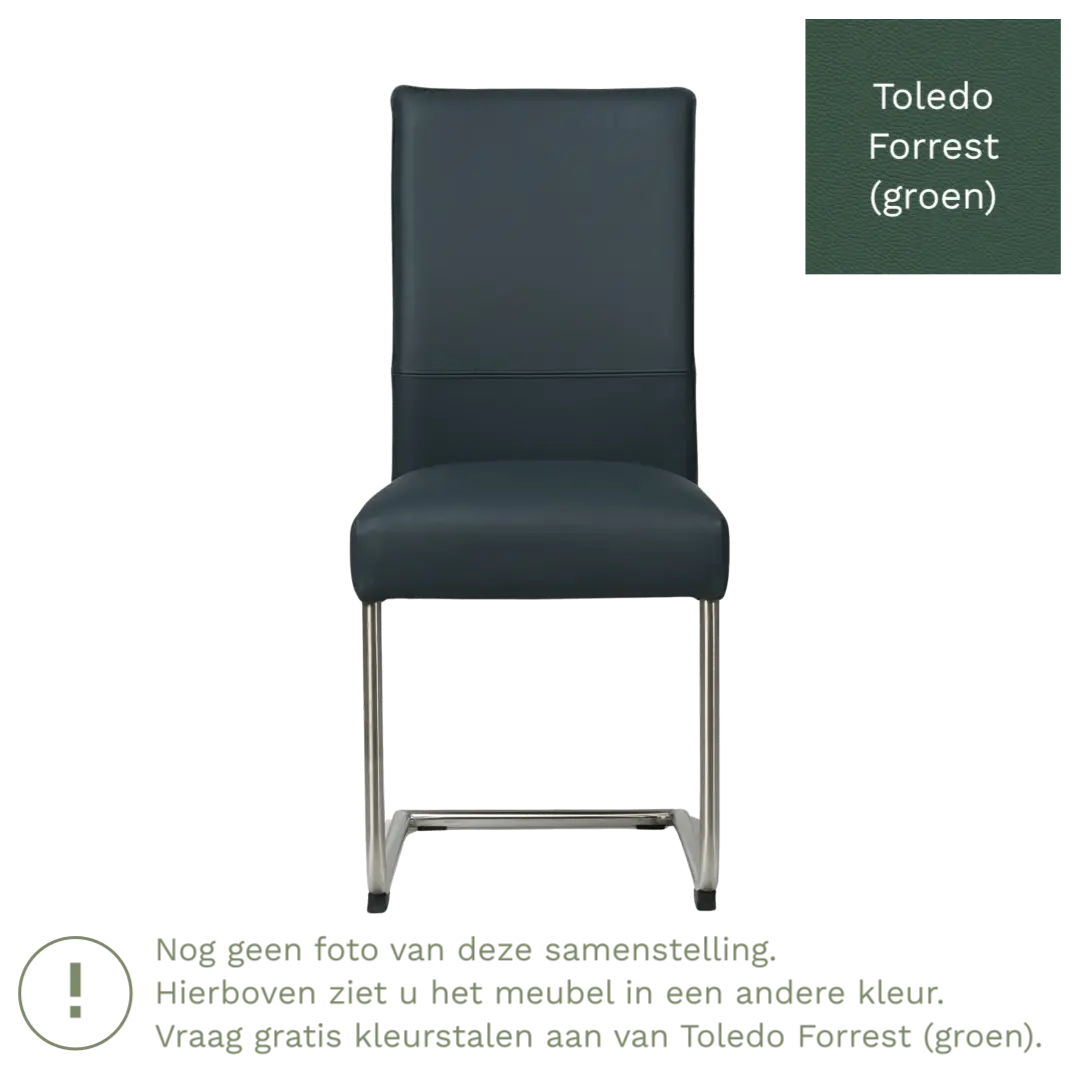 afbeelding van Leren eetkamerstoel Piece - Toledo Forrest (groen) - Sledepoot staal rond RVS