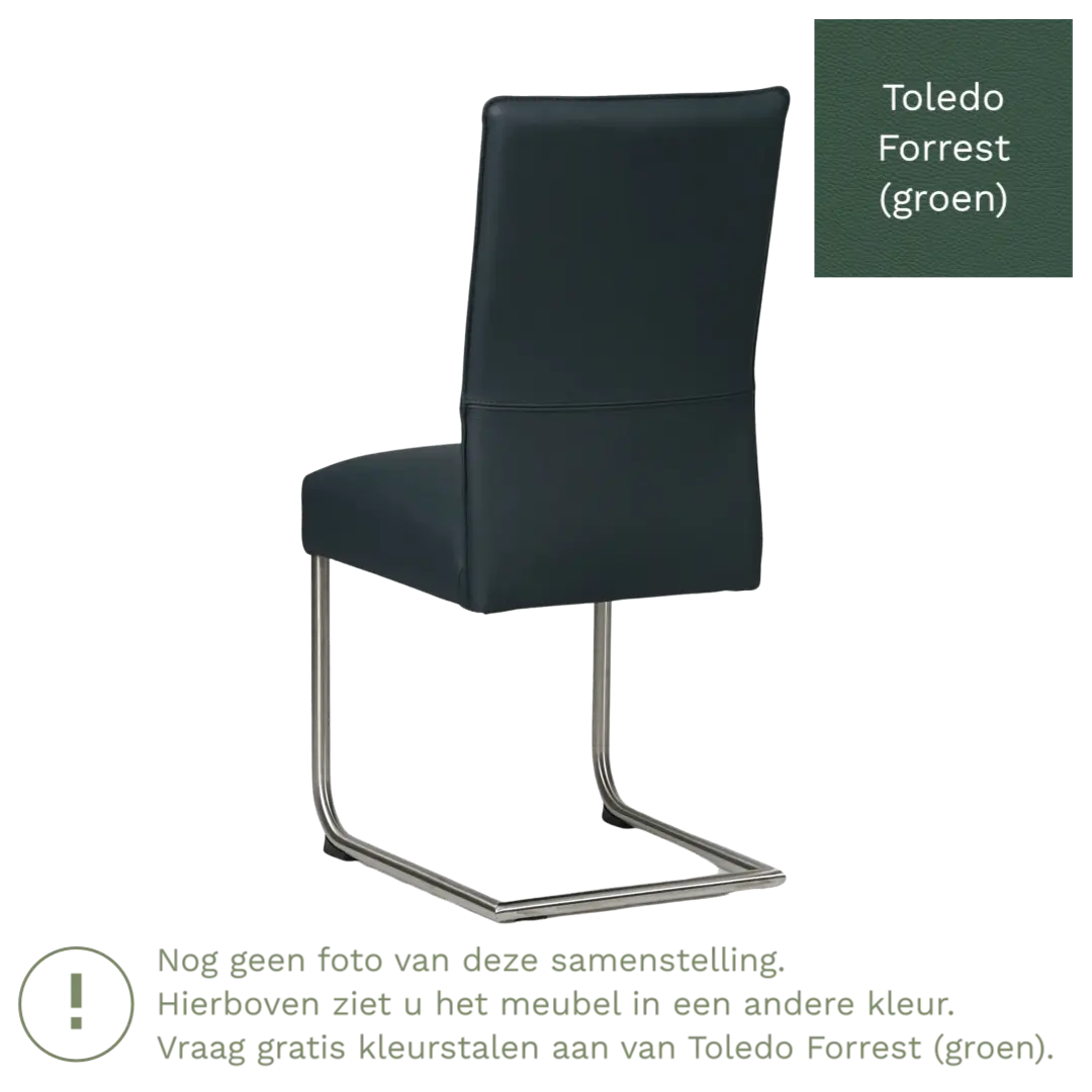 afbeelding van Leren eetkamerstoel Piece - Toledo Forrest (groen) - Sledepoot staal rond RVS