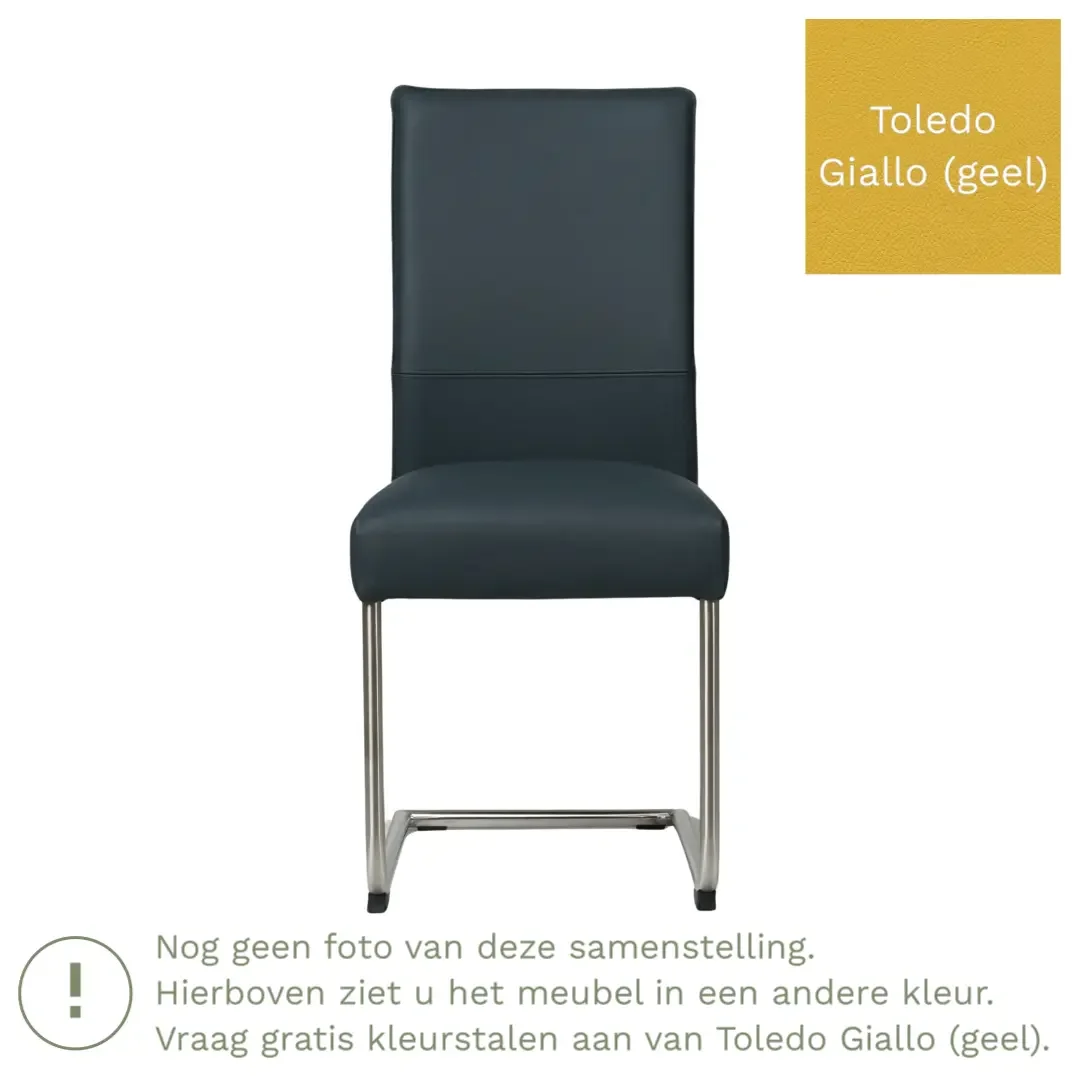 afbeelding van Leren eetkamerstoel Piece - Toledo Giallo (geel) - Sledepoot staal rond RVS