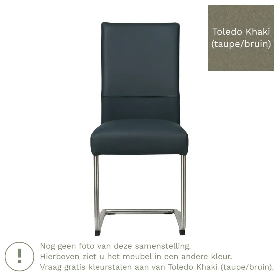 afbeelding van Leren eetkamerstoel Piece - Toledo Khaki (taupe/bruin) - Sledepoot staal rond RVS