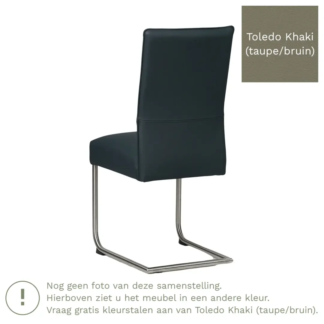afbeelding van Leren eetkamerstoel Piece - Toledo Khaki (taupe/bruin) - Sledepoot staal rond RVS