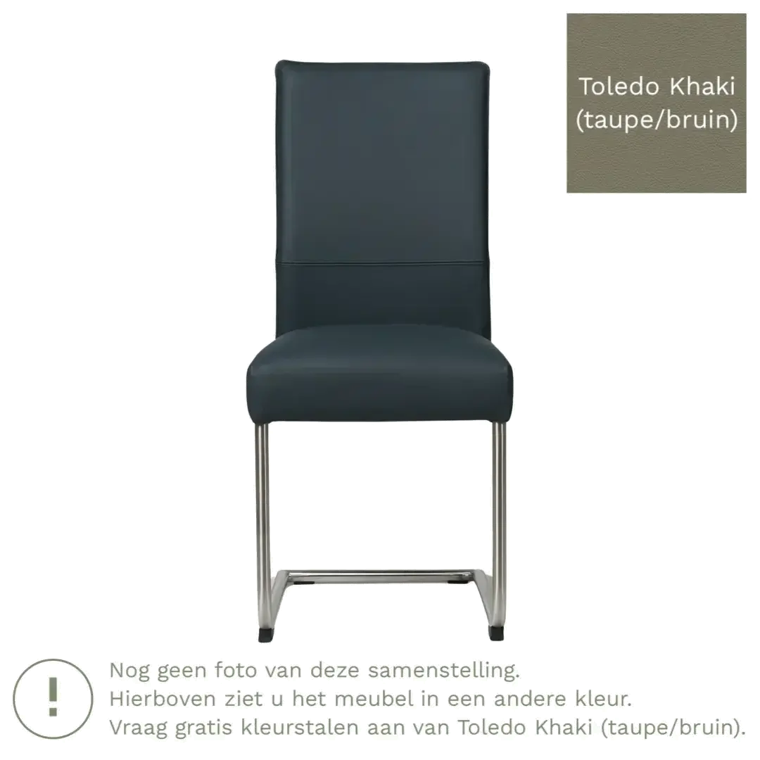 afbeelding van Leren eetkamerstoel Piece - Toledo Khaki (taupe/bruin) - Sledepoot staal rond zwart