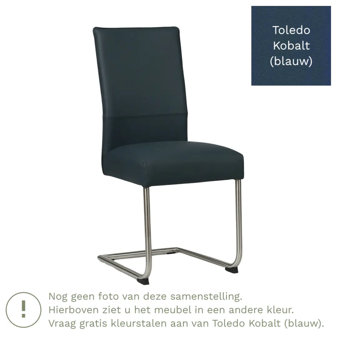 afbeelding van Leren eetkamerstoel Piece - Toledo Kobalt (blauw) - Sledepoot staal rond zwart