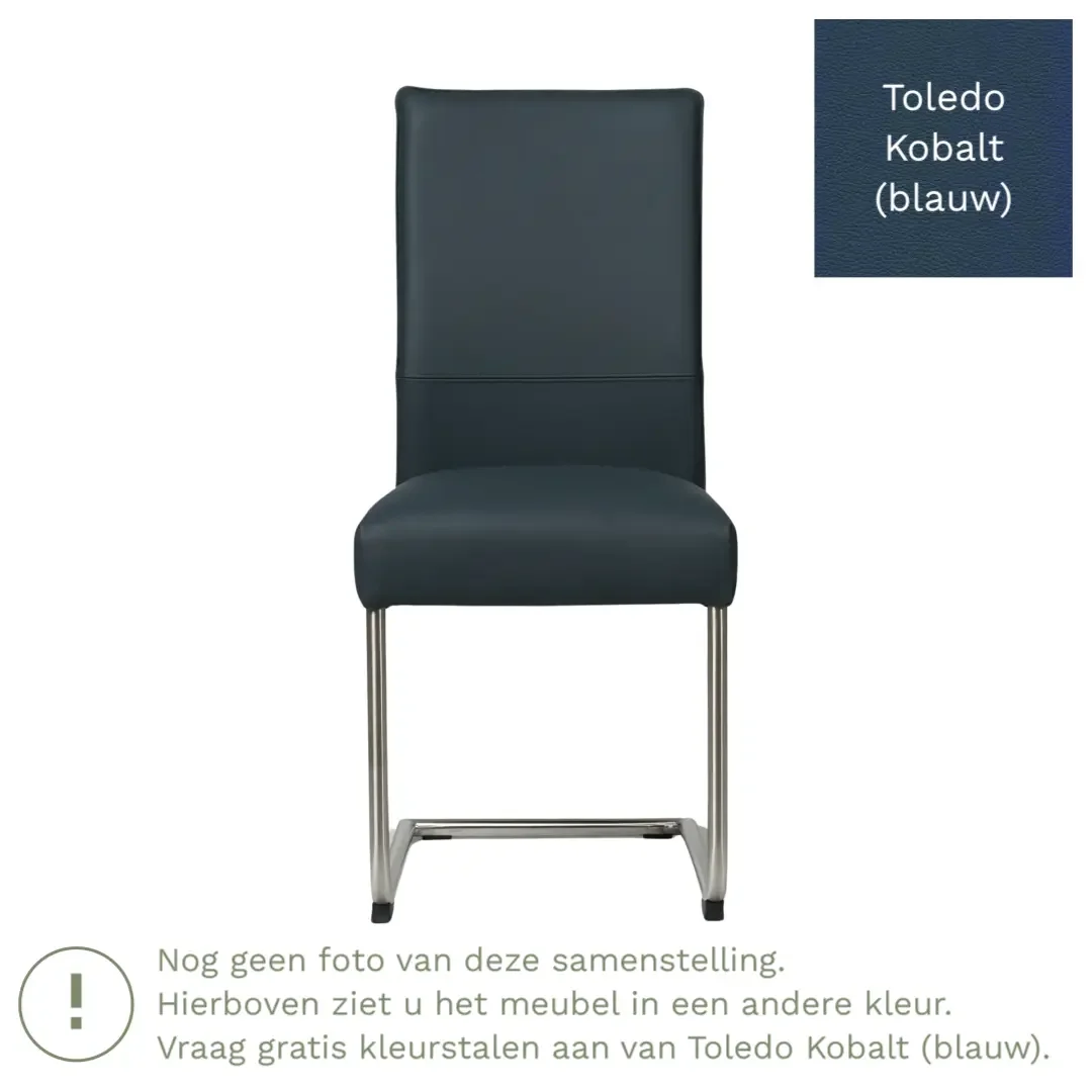 afbeelding van Leren eetkamerstoel Piece - Toledo Kobalt (blauw) - Sledepoot staal rond zwart
