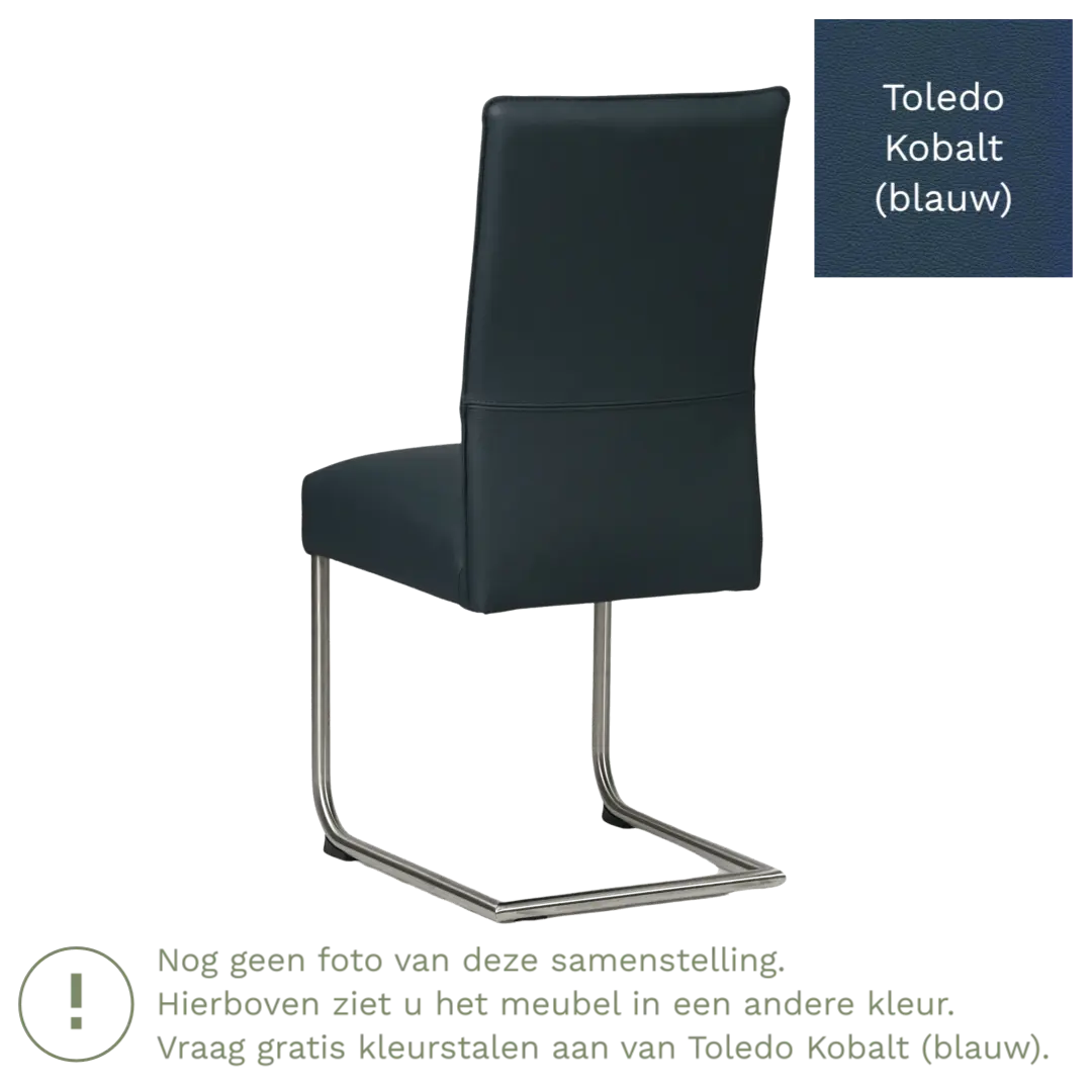 afbeelding van Leren eetkamerstoel Piece - Toledo Kobalt (blauw) - Sledepoot staal rond zwart