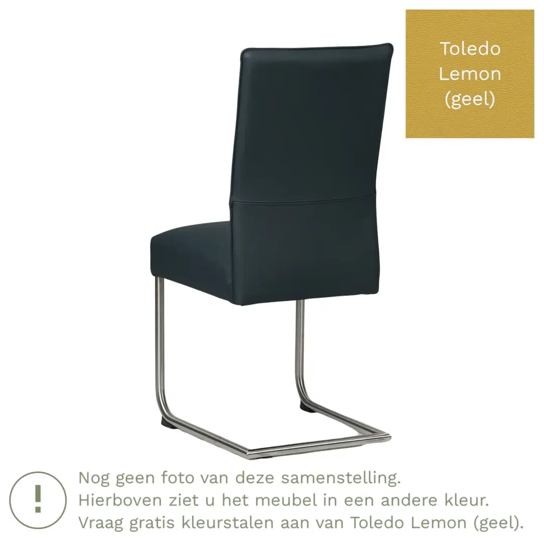 afbeelding van Leren eetkamerstoel Piece - Toledo Lemon (geel) - Sledepoot staal rond zwart
