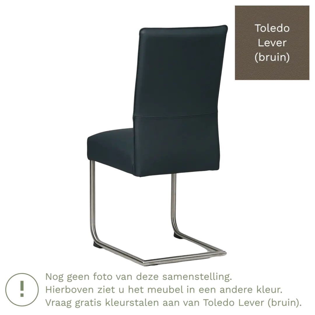 afbeelding van Leren eetkamerstoel Piece - Toledo Lever (bruin) - Sledepoot staal rond zwart