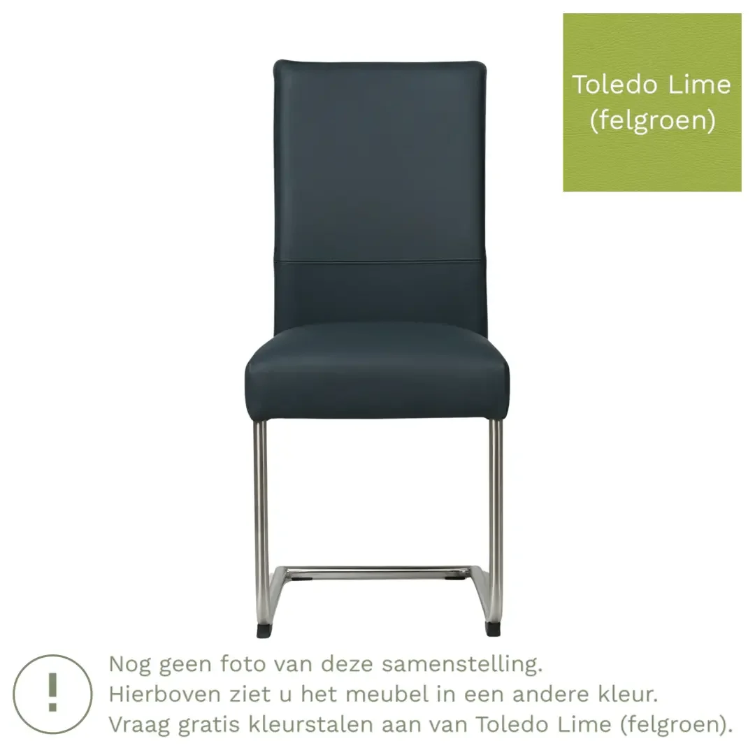 afbeelding van Leren eetkamerstoel Piece - Toledo Lime (felgroen) - Sledepoot staal rond RVS