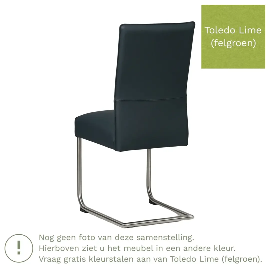 afbeelding van Leren eetkamerstoel Piece - Toledo Lime (felgroen) - Sledepoot staal rond RVS