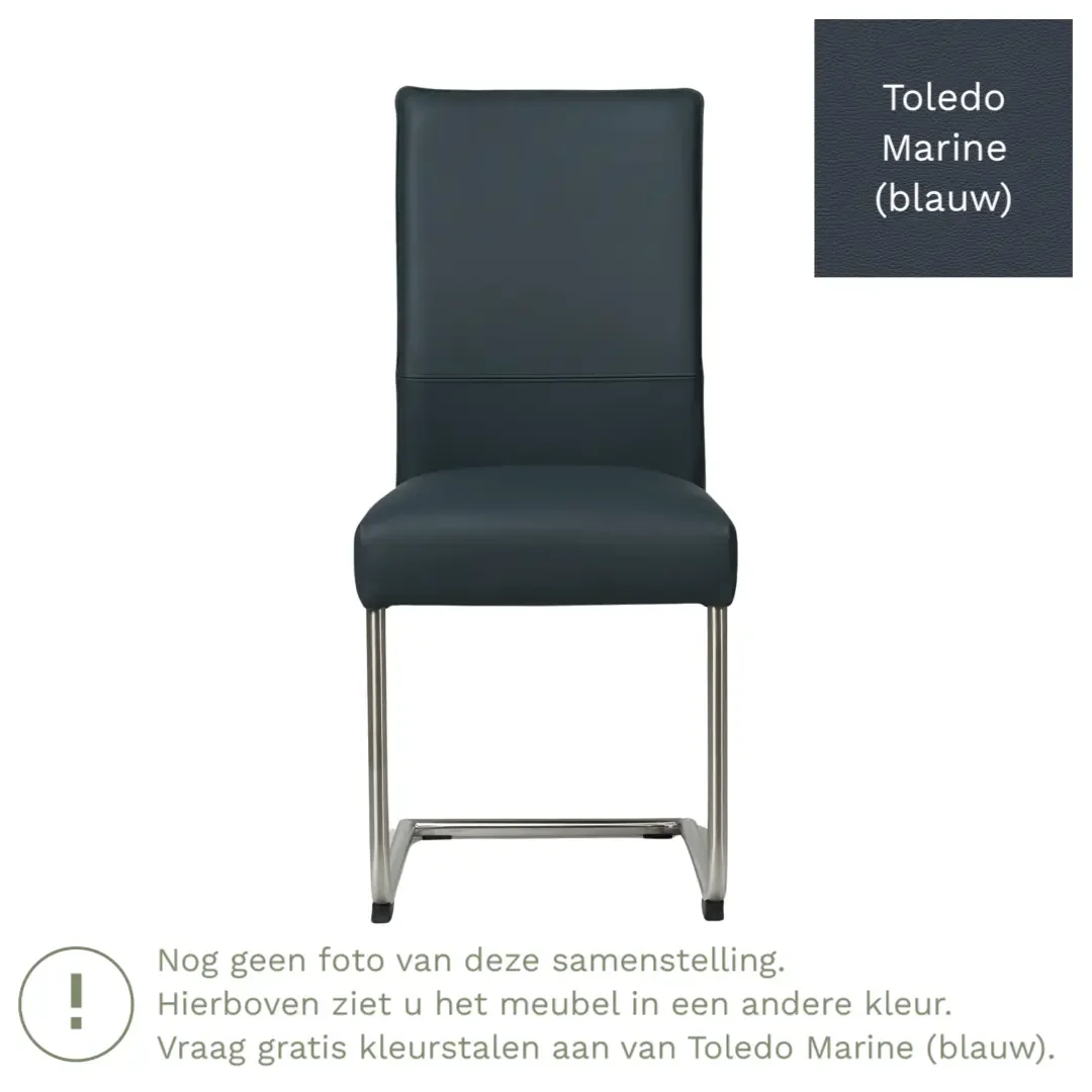 afbeelding van Leren eetkamerstoel Piece - Toledo Marine (blauw) - Sledepoot staal rond zwart