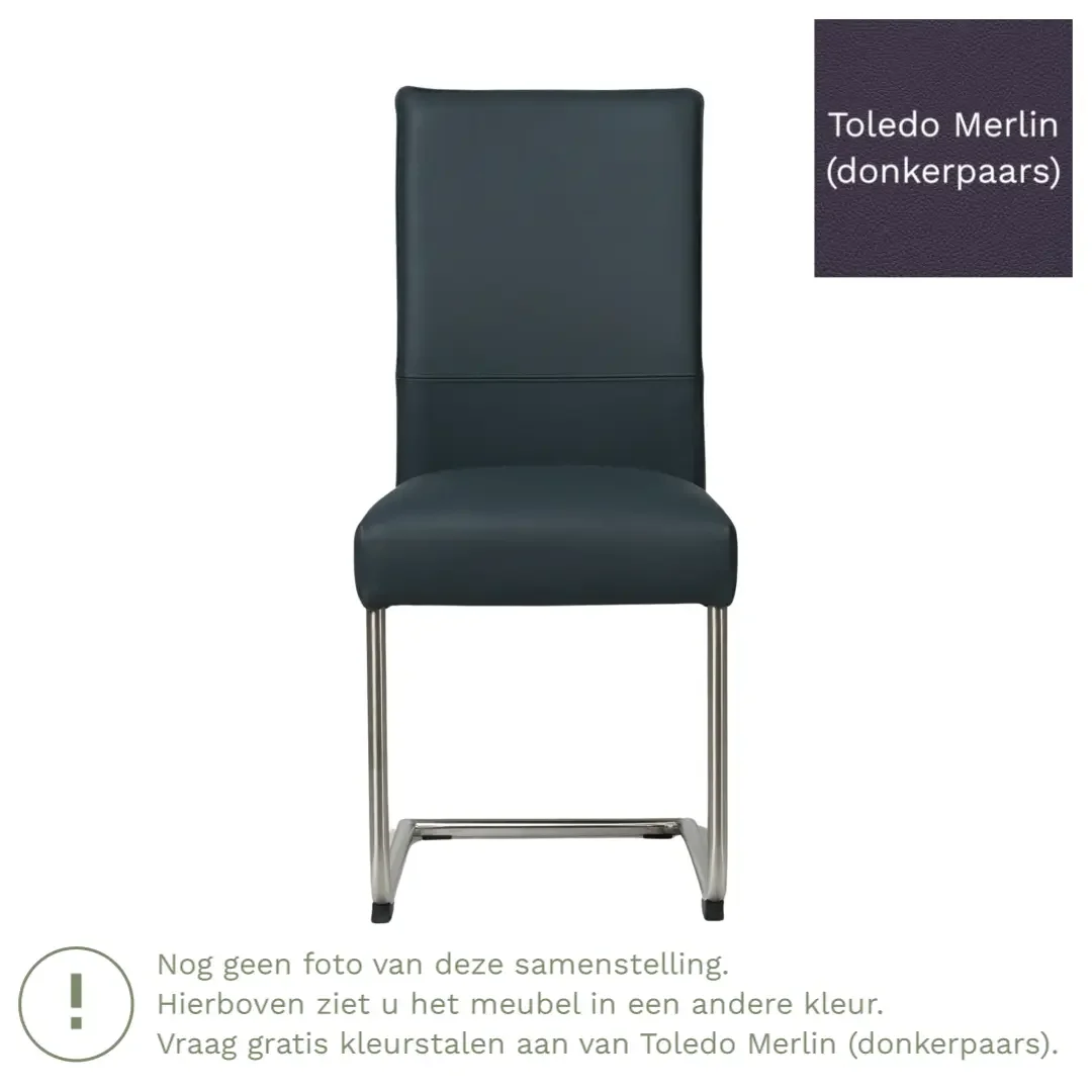 afbeelding van Leren eetkamerstoel Piece - Toledo Merlin (donkerpaars) - Sledepoot staal rond RVS