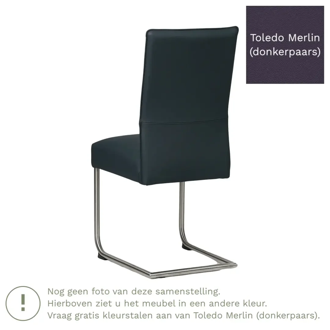 afbeelding van Leren eetkamerstoel Piece - Toledo Merlin (donkerpaars) - Sledepoot staal rond RVS
