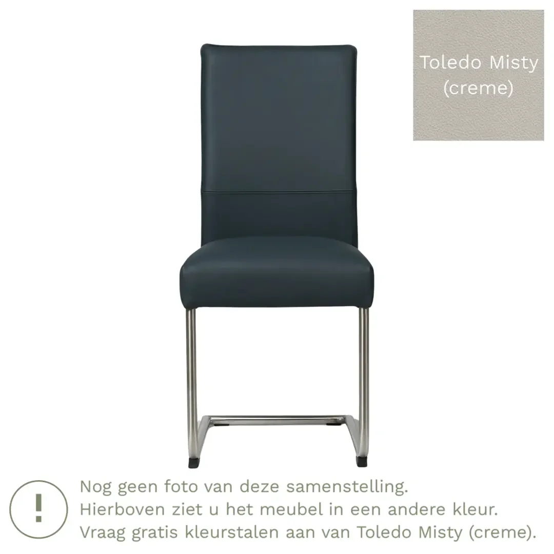 afbeelding van Leren eetkamerstoel Piece - Toledo Misty (crème) - Sledepoot staal rond zwart