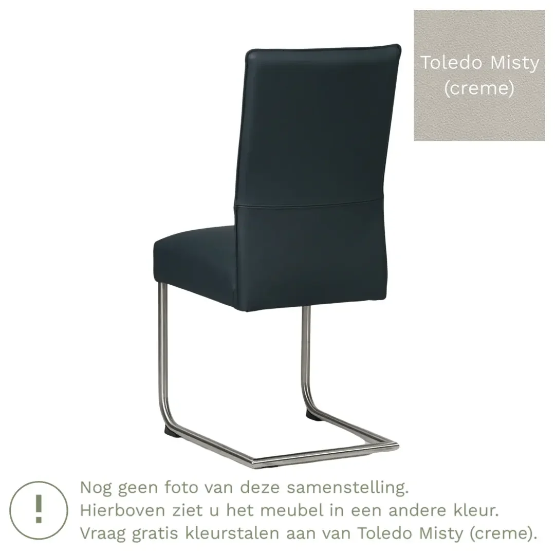 afbeelding van Leren eetkamerstoel Piece - Toledo Misty (crème) - Sledepoot staal rond zwart