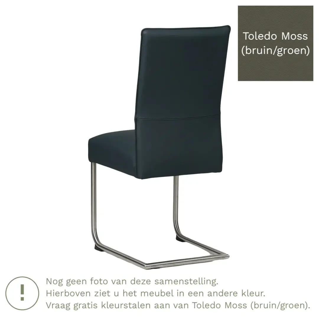 afbeelding van Leren eetkamerstoel Piece - Toledo Moss (bruin/groen) - Sledepoot staal rond zwart