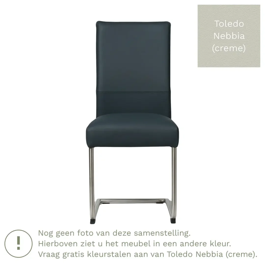 afbeelding van Leren eetkamerstoel Piece - Toledo Nebbia (crème) - Sledepoot staal rond zwart