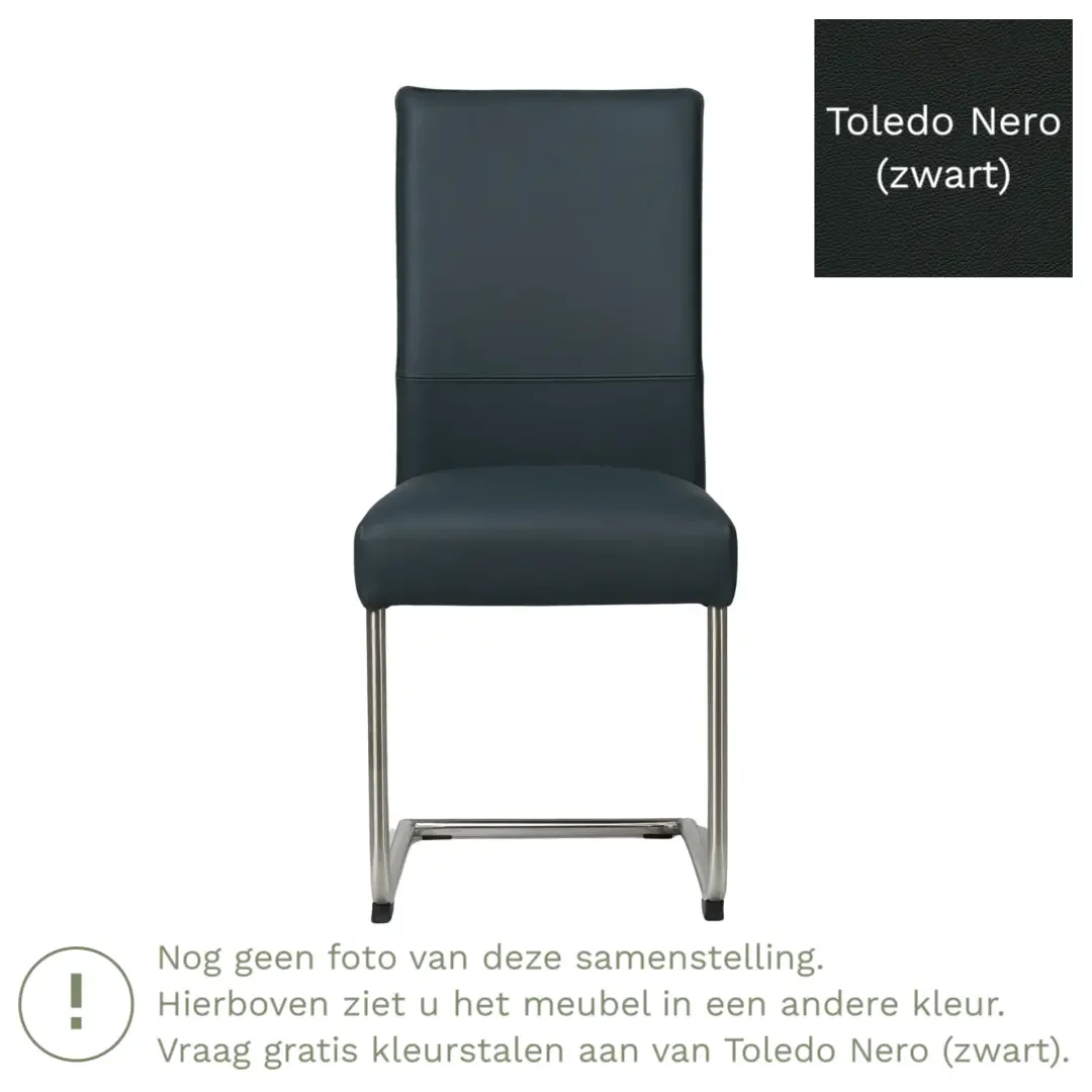afbeelding van Leren eetkamerstoel Piece - Toledo Nero (zwart) - Sledepoot staal rond zwart