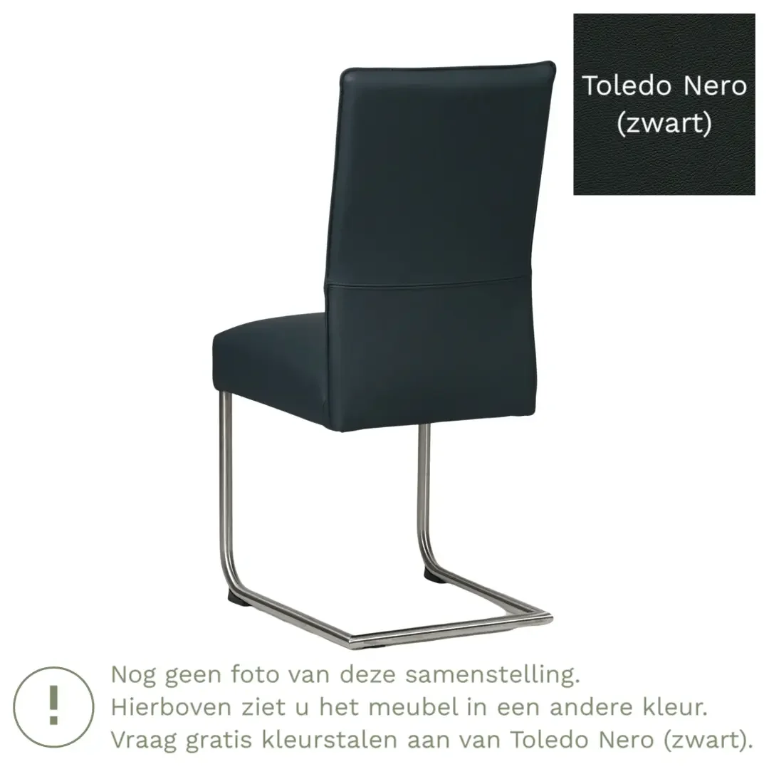 afbeelding van Leren eetkamerstoel Piece - Toledo Nero (zwart) - Sledepoot staal rond zwart