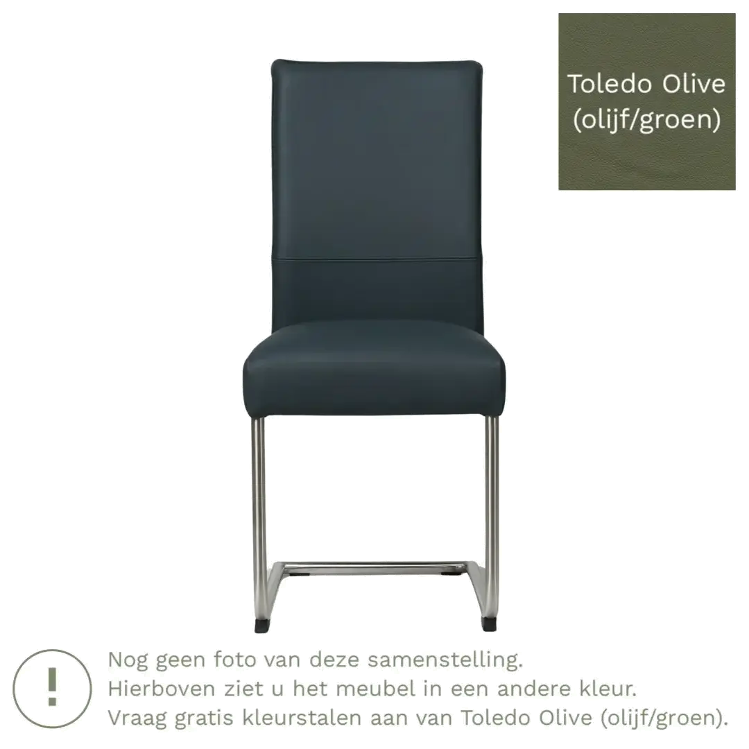 afbeelding van Leren eetkamerstoel Piece - Toledo Olive (olijf/goen) - Sledepoot staal rond RVS