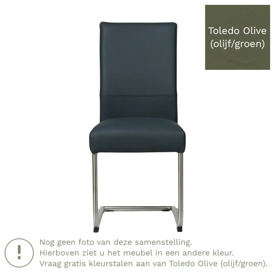 afbeelding van Leren eetkamerstoel Piece - Toledo Olive (olijf/goen) - Sledepoot staal rond zwart