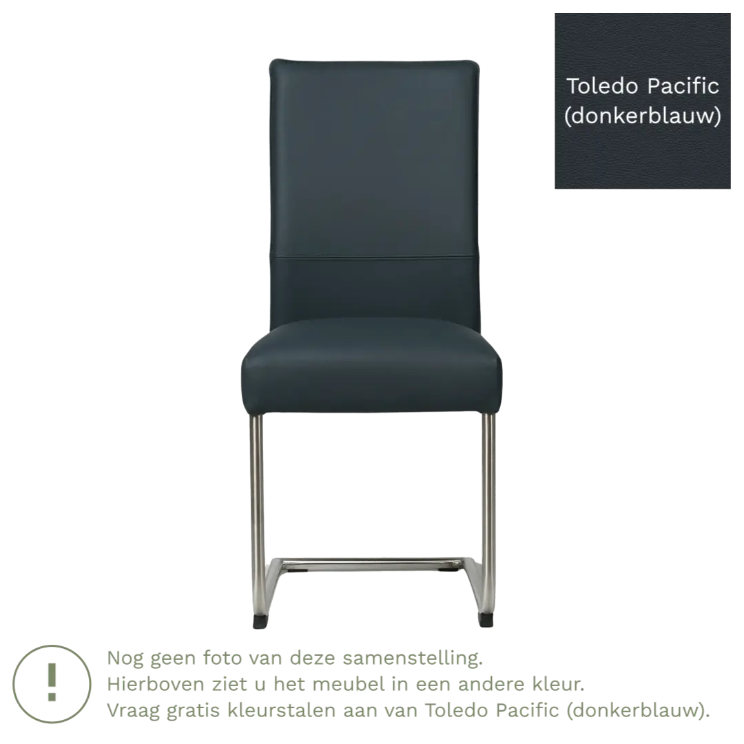 afbeelding van Leren eetkamerstoel Piece - Toledo Pacific (donkerblauw) - Sledepoot staal rond RVS